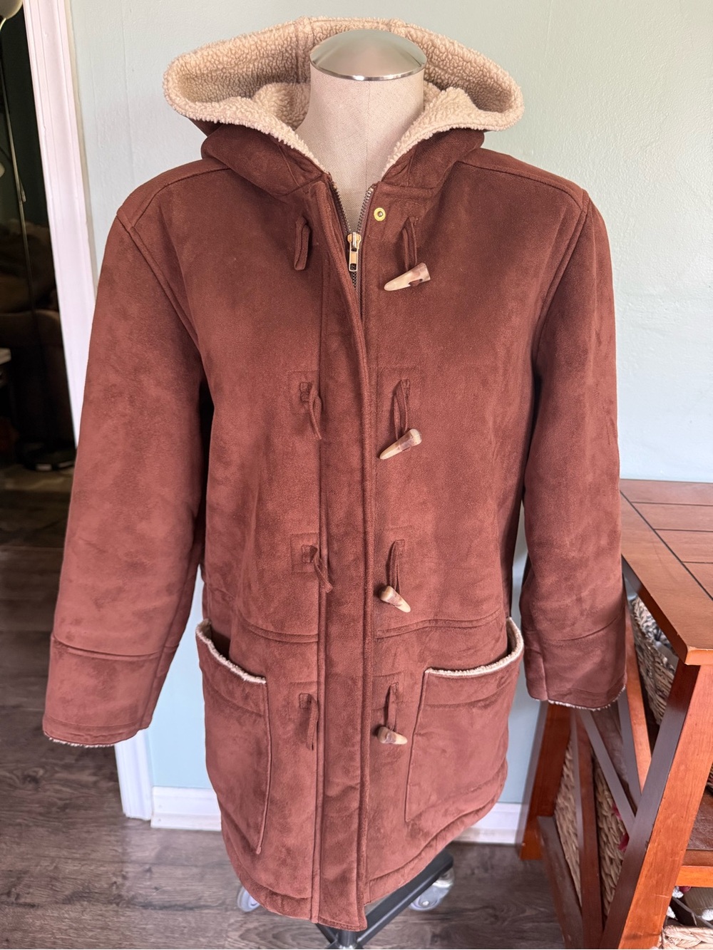 Lauren Ralph Lauren Women’s Faux Suede Sherpa Lined Hooded Coat Size Small